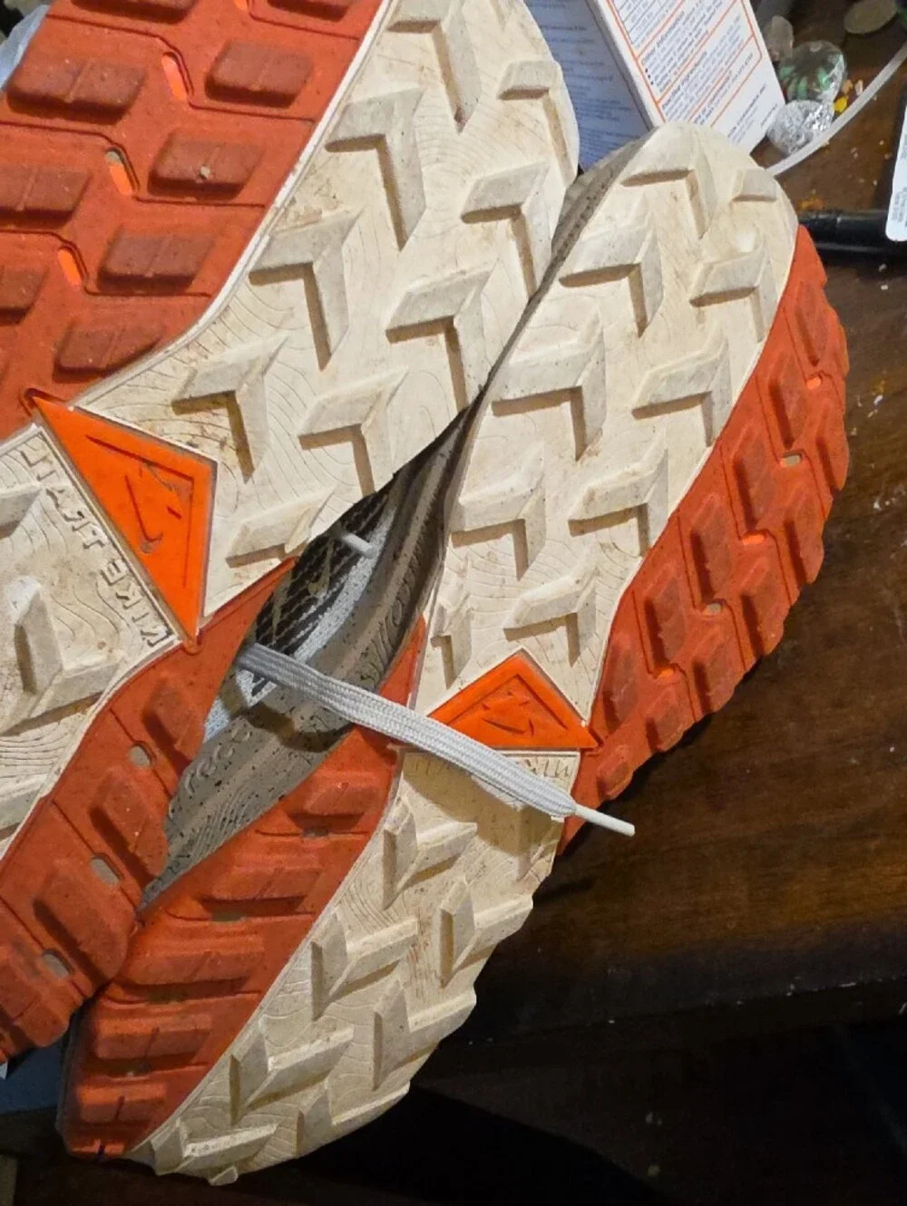 Nike Beige and Brown Trail Running Sneakers with Yellow Accent